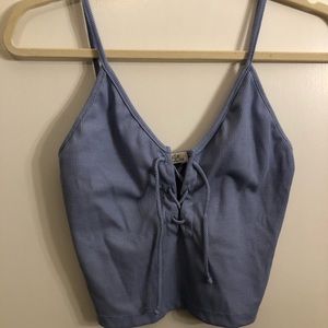 Blue lace up crop tank